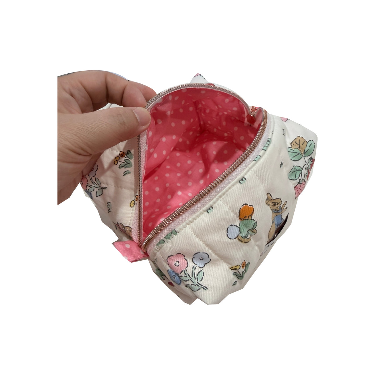 HeySewCute Little Box medium makeup bag Bunny Garden lining detail on white background
