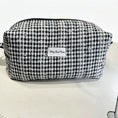 Load image into Gallery viewer, Black Gingham Textured Boxy Makeup Bag with Rainbow Zip
