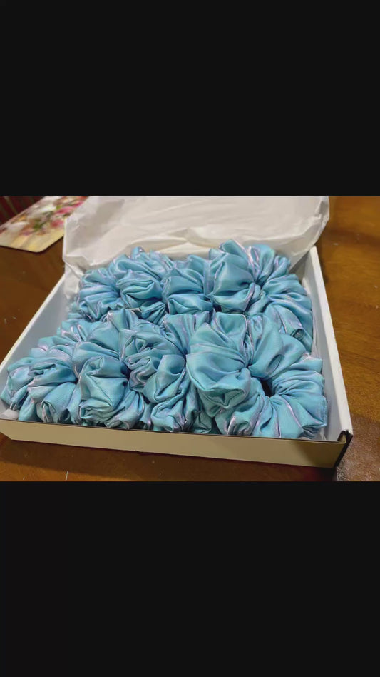 HeySewCute Shimmer Blue Large Scrunchie handmade in NZ