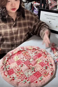 Load image into Gallery viewer, Strawberry Mochi Bag fully open flat, showing the strawberry patchwork lining
